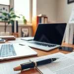 Sworn translator workspace with documents and tools for effective translations.