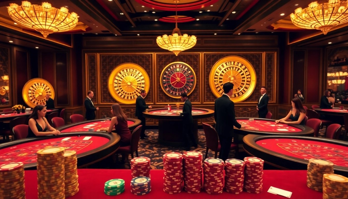 Experience the thrill of winning at 23win's luxurious casino tables filled with poker chips and vibrant betting.