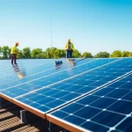 Installers setting up Commercial solar Derby panels to enhance energy efficiency.
