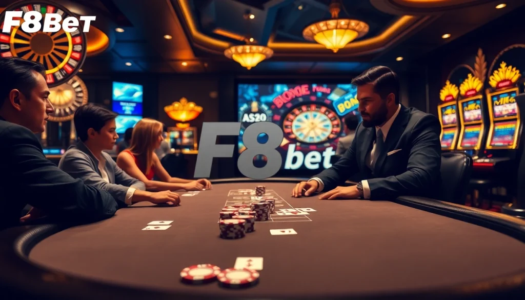Experience thrilling poker gameplay at F8bet Đăng nhập with professional gamblers at an upscale casino.