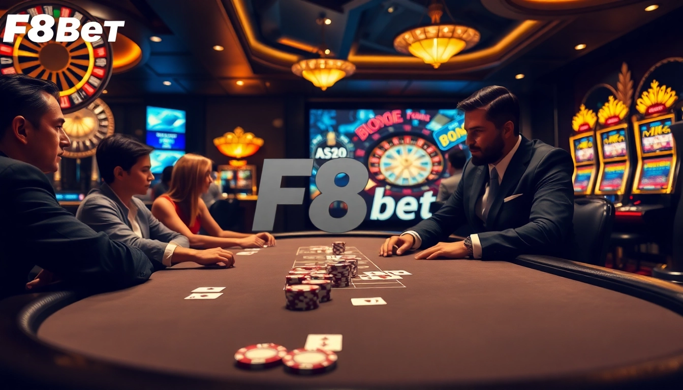 Experience thrilling poker gameplay at F8bet Đăng nhập with professional gamblers at an upscale casino.