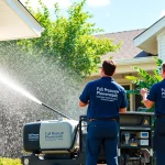 Soft wash team revitalizing a home's exterior with eco-friendly techniques in Kissimmee, FL