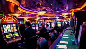 Para pemain menikmati sensasi mesin slot Depo 1000 di lingkungan kasino yang dinamis.