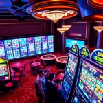 Experience the excitement of idn slot 777 with players at vibrant slot machines in a luxurious casino.