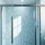 Showcase of sunney shower doors highlighting their sleek design in a modern bathroom.