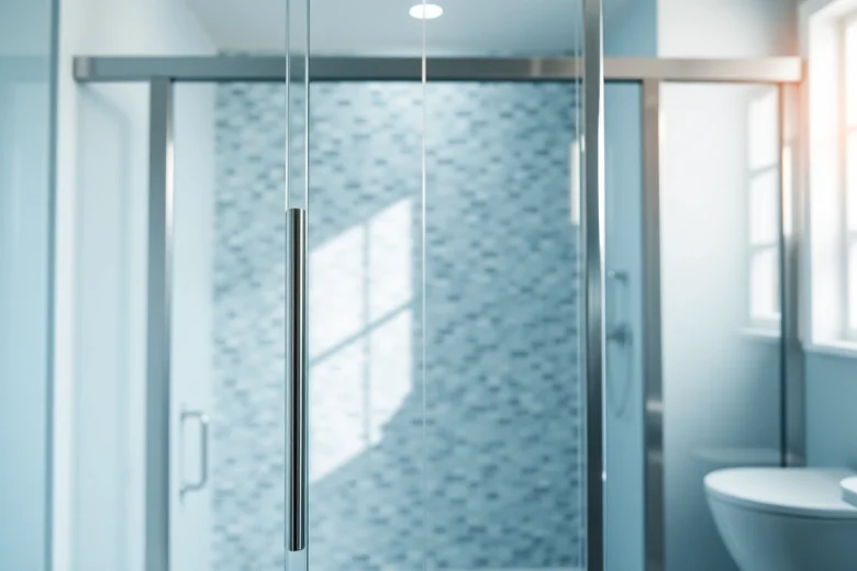 Showcase of sunney shower doors highlighting their sleek design in a modern bathroom.
