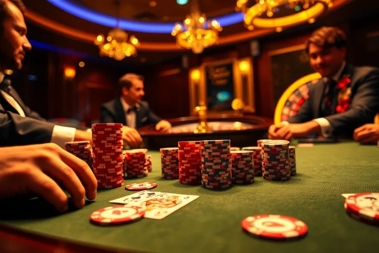 Experience the thrill of high-stakes poker at hay.win with colorful chips and cards.