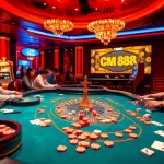 Exciting gaming atmosphere showcasing nhà cái cm88 with vibrant casino tables and engaged players.