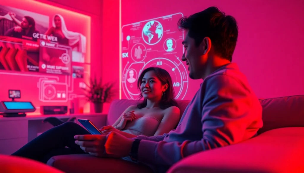 Intimate interaction showcasing advanced sex AI technology and romantic ambiance.