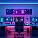 A sleek workspace illustrating the best nsfw ai technology with interactive chat screens and elegant ambiance.