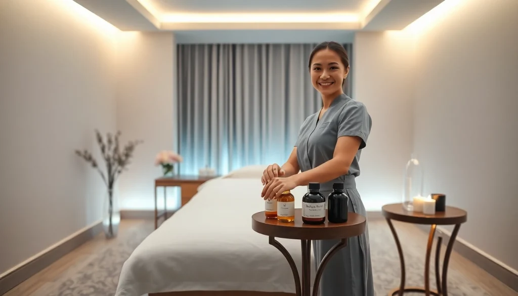 출장 마사지 in a luxurious hotel room setting with a professional therapist.