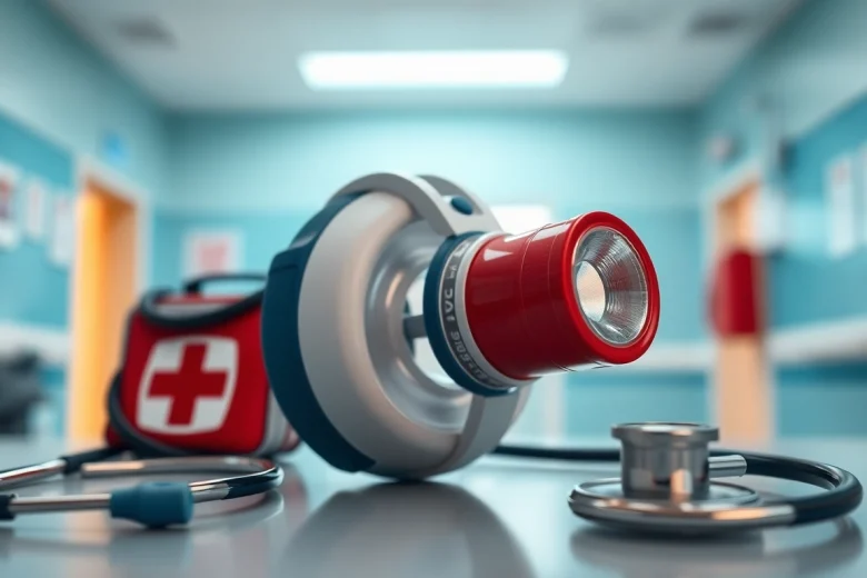 Demonstrating a choking rescue device in a medical setting for emergency response.