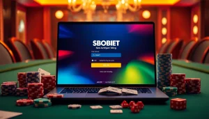 Engage with sbobet login through an immersive online gambling interface with casino elements.