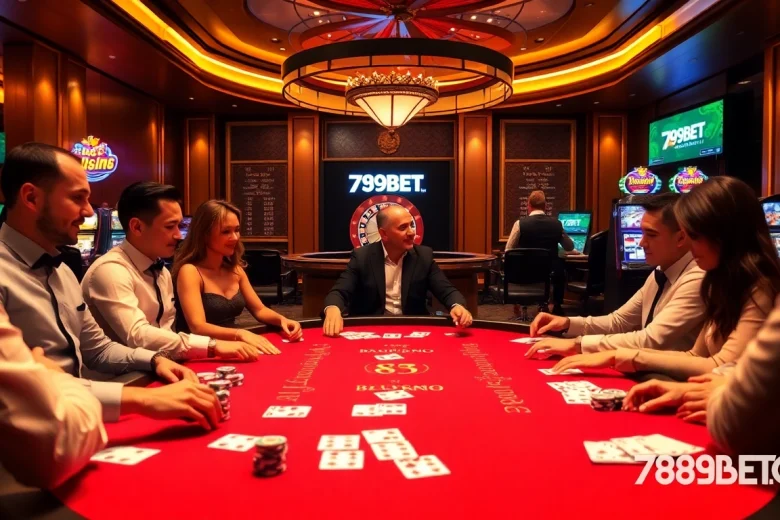 Experience thrilling blackjack action at 789BET.COM, where players engage in strategic bets at luxurious casino tables.