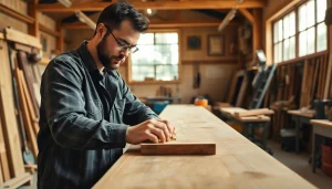 Carpentry Apprenticeship Near Me highlighting a skilled carpenter measuring wood with precision.