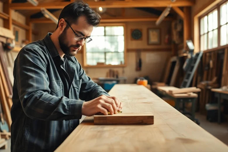 Carpentry Apprenticeship Near Me highlighting a skilled carpenter measuring wood with precision.