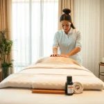 출장마사지 session in a modern spa providing a serene and professional atmosphere.