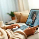 How to find someone's OnlyFans while searching on a laptop in a cozy setting.