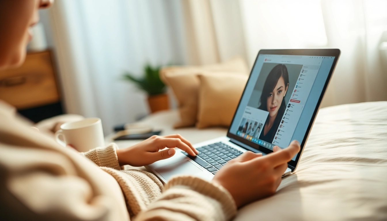 How to find someone's OnlyFans while searching on a laptop in a cozy setting.