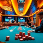 Players enjoying high-stakes poker at XX88, showcasing excitement and luxury in online gambling.