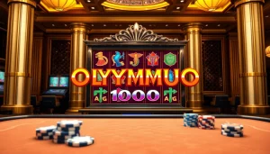 Spin the Olympus 1000 slot machine amidst luxurious casino excitement and vibrant symbols.