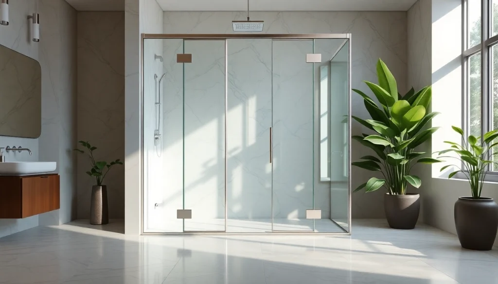 Showcase of a shower screen door displayed in a modern bathroom with stylish design.