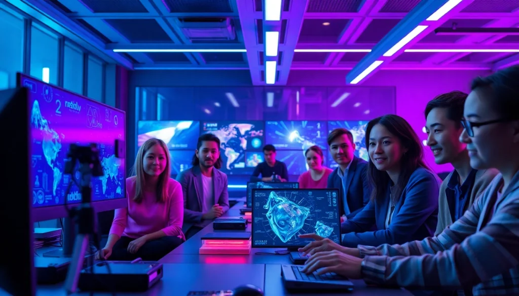 Engaging scene of users exploring NSFW AI image generation technology in a modern workspace.