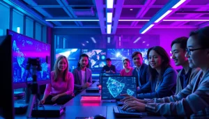 Engaging scene of users exploring NSFW AI image generation technology in a modern workspace.