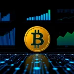Illustration informative pour comprendre bitcoin avec des graphiques sur la tendance de croissance et la technologie blockchain.
