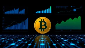 Illustration informative pour comprendre bitcoin avec des graphiques sur la tendance de croissance et la technologie blockchain.