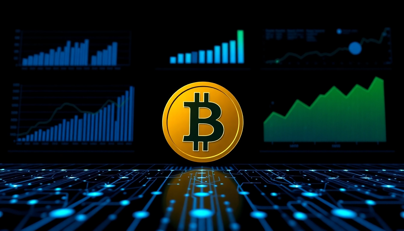 Illustration informative pour comprendre bitcoin avec des graphiques sur la tendance de croissance et la technologie blockchain.