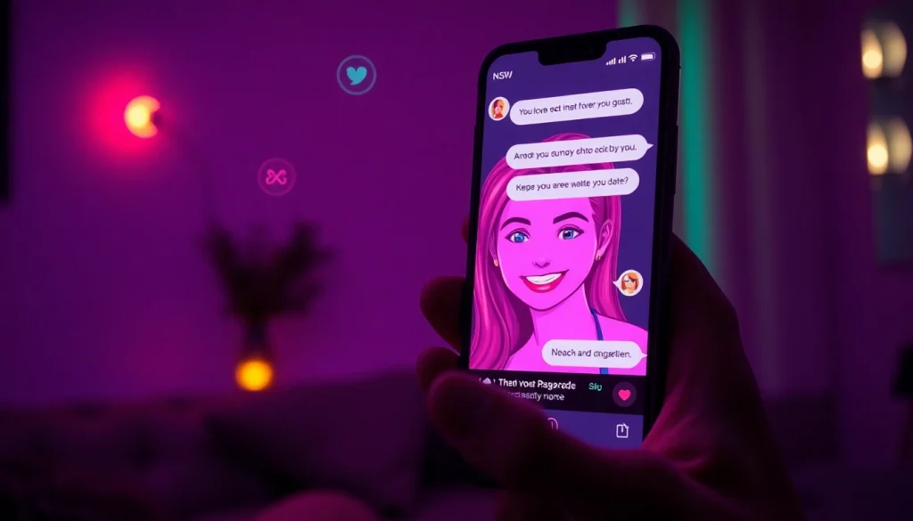 Engaging NSFW AI chat experience showcased with a vibrant smartphone interface and expressive character interactions.