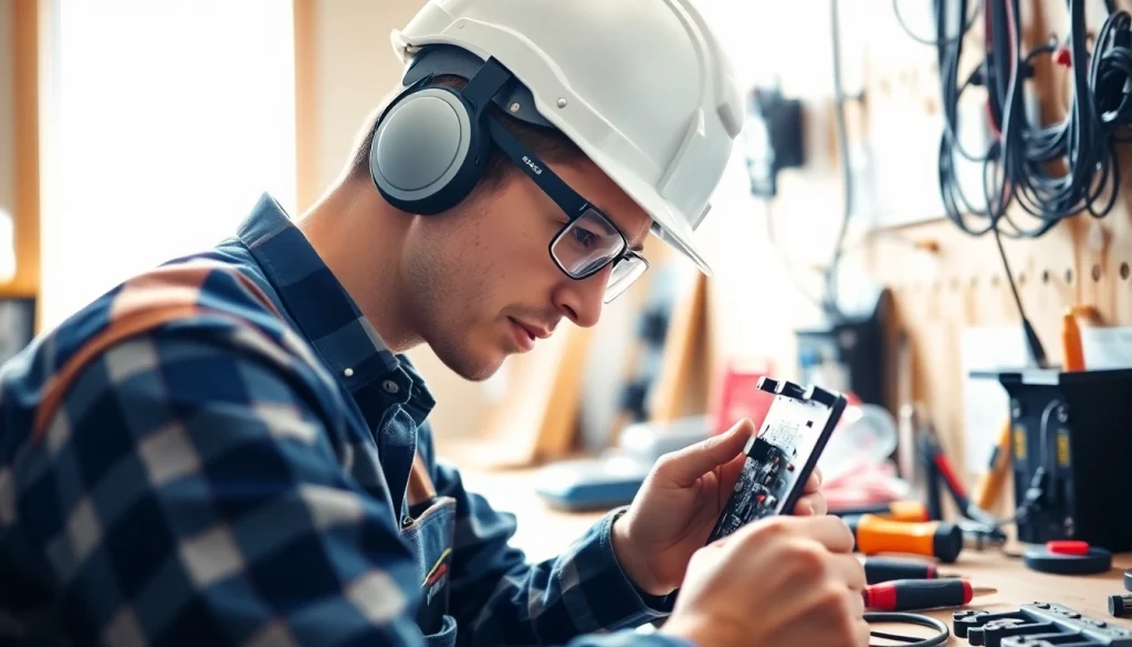 Wyoming Electrical Apprenticeship featuring a professional electrician inspecting a circuit board in a well-lit environment.