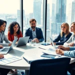 Engaged B2B sales professionals collaborating to hire experienced B2B sales professionals in a dynamic office.