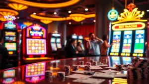 Experience the excitement of bonus Naga169 at a vibrant slot machine casino scene.