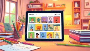 무료웹툰 다양한 캐릭터가 등장하는 디지털 패널을 보여주는 일러스트