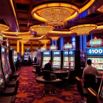 Para pemain yang bersemangat menikmati mesin slot dengan promosi slot bonus 100 dalam suasana kasino mewah.