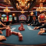 Parties de poker captivantes au casino en ligne France avec des joueurs sophistiqués et des jetons éclatants.