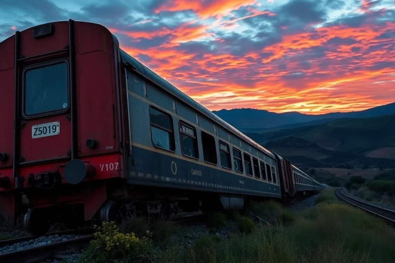 Render of the spain train crash, illustrating the derailed train against scenic landscapes.