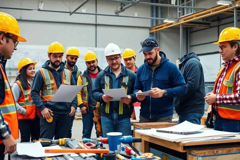 Training session focusing on contractor apprenticeship with diverse participants engaged in hands-on learning.