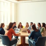 Engaged professionals brainstorming to find my true calling in a bright office space.