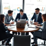 Analyze competitive intelligence faqs with a team in a modern office setting.