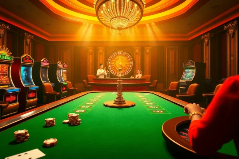 Participez à l'excitation du casino en ligne France à une table de jeu virtuelle de luxe avec des jetons vibrants.