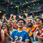 Sports fans celebrating in a vibrant scene, embodying the excitement of 토토스토리.