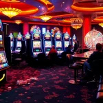 Players enjoying slot pragmatic games amidst vibrant casino lights and luxury decor.