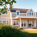 Visualize a Scituate In-Law Expansion showcasing a modern architectural design surrounded by lush greenery.