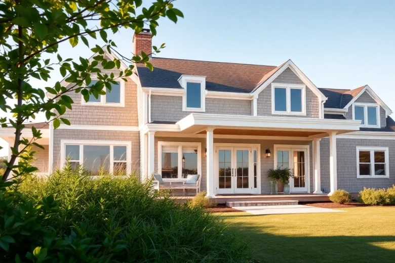 Visualize a Scituate In-Law Expansion showcasing a modern architectural design surrounded by lush greenery.