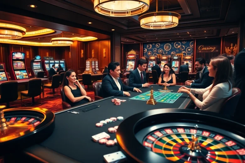 Expérience de jeu en ligne passionnante au casino en ligne France présentant des actions de poker, de la roulette et des machines à sous numériques.