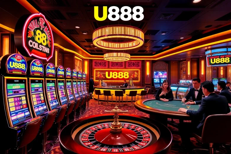 Experience the excitement of U888 as players engage with vibrant slot machines and roulette.