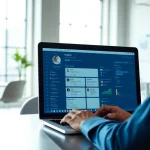 Analyze data to scrape linkedin profiles automatically in a bright professional office.